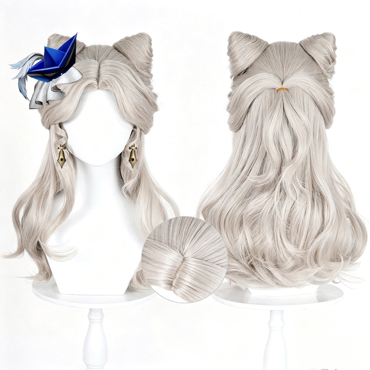 Identity   V   Little   Girl Little   Poet   Light   Silver Gray   Half   Up   Cat   Ear Curly   Hair   Basic   Wig