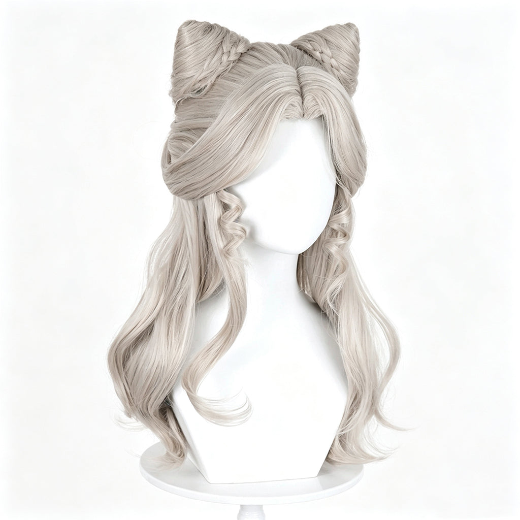 Identity   V   Little   Girl Little   Poet   Light   Silver Gray   Half   Up   Cat   Ear Curly   Hair   Basic   Wig