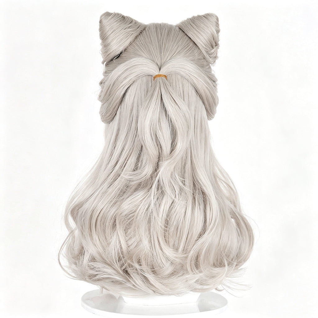 Identity   V   Little   Girl Little   Poet   Light   Silver Gray   Half   Up   Cat   Ear Curly   Hair   Basic   Wig